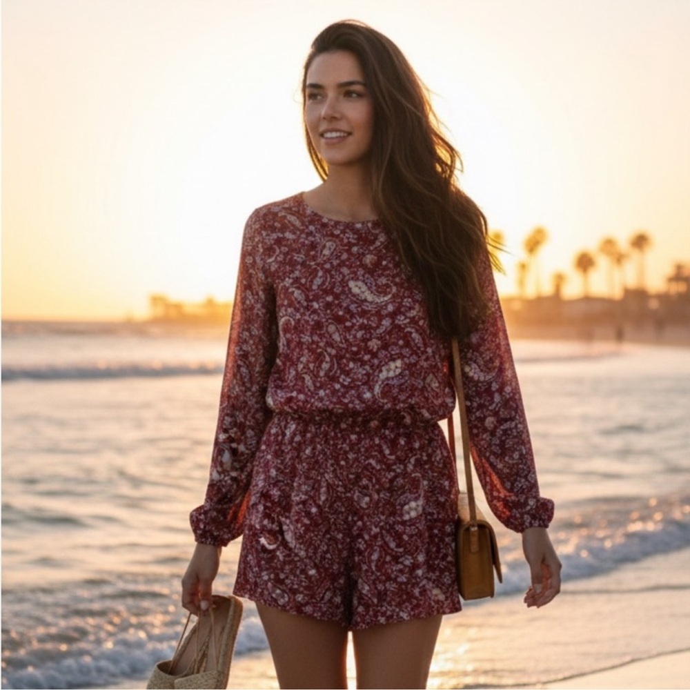 Burgundy Floral Romper
